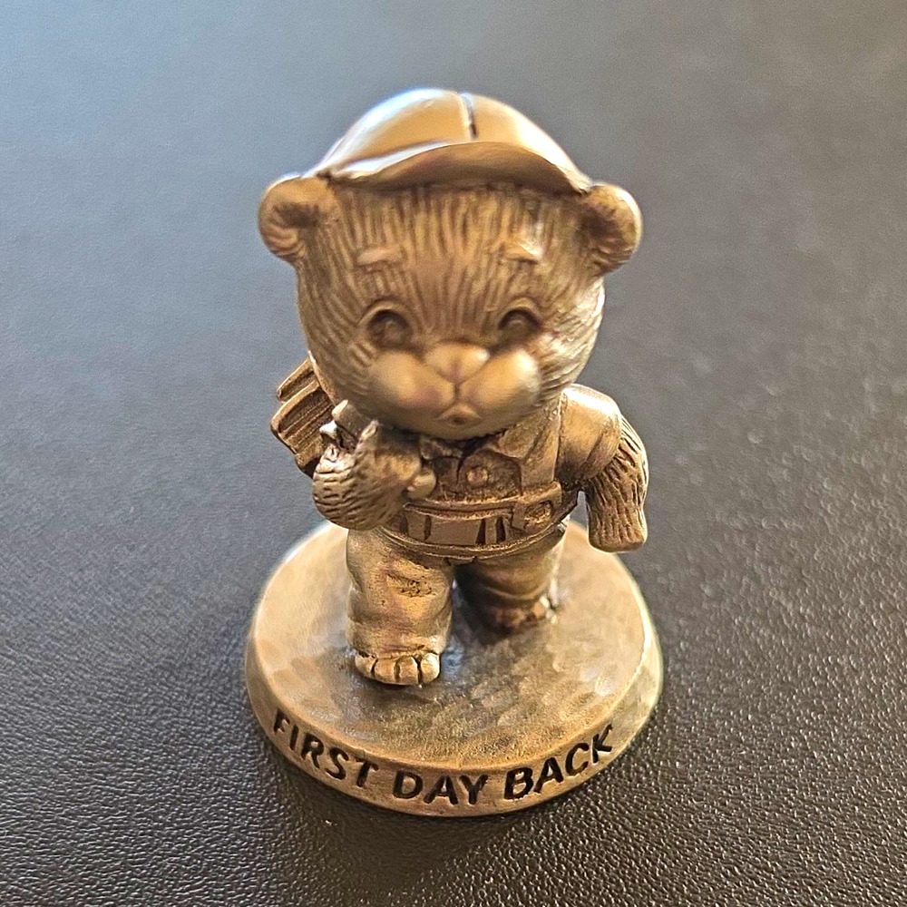 Avon Fine Pewter Bear Figurine Statue "First Day Back" Collectible Decor